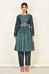 Buy_Khwaab By Sanjana Lakhani_Green Bamber Silk Embroidered Floral Motifs Round Kurta And Striped Pant Set _Online_at_Aza_Fashions