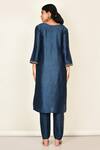 Shop_Khwaab By Sanjana Lakhani_Blue Bamber Silk Embroidered Floral Motifs V Neck Kurta Set _at_Aza_Fashions