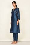 Khwaab By Sanjana Lakhani_Blue Bamber Silk Embroidered Floral Motifs V Neck Kurta Set _Online_at_Aza_Fashions