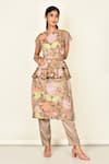 Buy_Khwaab By Sanjana Lakhani_Brown Bamber Silk Embroidered Floral Motifs Boat Kurta Set _at_Aza_Fashions