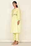 Khwaab By Sanjana Lakhani_Yellow Bamber Silk Embroidered Floral Motifs Round Anarkali Set _Online_at_Aza_Fashions