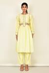 Buy_Khwaab By Sanjana Lakhani_Yellow Bamber Silk Embroidered Floral Motifs Round Anarkali Set _Online_at_Aza_Fashions