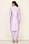 Shop_Khwaab By Sanjana Lakhani_Purple Bamber Silk Plain Collared Neck Lavender Asymmetric Kurta And Pant Set _at_Aza_Fashions