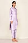 Khwaab By Sanjana Lakhani_Purple Bamber Silk Plain Collared Neck Lavender Asymmetric Kurta And Pant Set _Online_at_Aza_Fashions