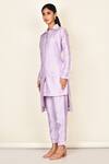 Buy_Khwaab By Sanjana Lakhani_Purple Bamber Silk Plain Collared Neck Lavender Asymmetric Kurta And Pant Set _Online_at_Aza_Fashions