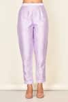 Shop_Khwaab By Sanjana Lakhani_Purple Bamber Silk Plain Collared Neck Lavender Asymmetric Kurta And Pant Set _Online_at_Aza_Fashions