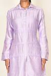 Khwaab By Sanjana Lakhani_Purple Bamber Silk Plain Collared Neck Lavender Asymmetric Kurta And Pant Set _at_Aza_Fashions