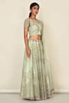 Khwaab By Sanjana Lakhani_Green Organza Embroidery, Tassels, Cut Work Round Neck Floral Lehenga Set _Online_at_Aza_Fashions