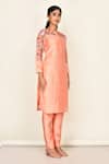 Khwaab By Sanjana Lakhani_Peach Bamber Silk Embroidered Geometric Round Floral And Kurta Set _Online_at_Aza_Fashions