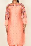 Khwaab By Sanjana Lakhani_Peach Bamber Silk Embroidered Geometric Round Floral And Kurta Set _at_Aza_Fashions