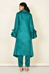 Shop_Khwaab By Sanjana Lakhani_Green Cotton Plain Collared Neck Asymmetric Kurta Set With Sleeves _at_Aza_Fashions