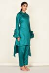 Khwaab By Sanjana Lakhani_Green Cotton Plain Collared Neck Asymmetric Kurta Set With Sleeves _Online_at_Aza_Fashions
