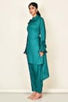 Buy_Khwaab By Sanjana Lakhani_Green Cotton Plain Collared Neck Asymmetric Kurta Set With Sleeves _Online_at_Aza_Fashions