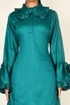 Khwaab By Sanjana Lakhani_Green Cotton Plain Collared Neck Asymmetric Kurta Set With Sleeves _at_Aza_Fashions
