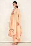Khwaab By Sanjana Lakhani_Peach Bamber Silk Embroidered Floral Motifs Round Kurta Set _Online_at_Aza_Fashions