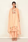 Buy_Khwaab By Sanjana Lakhani_Peach Bamber Silk Embroidered Floral Motifs Round Kurta Set _Online_at_Aza_Fashions