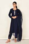 Buy_Khwaab By Sanjana Lakhani_Blue Bamber Silk Embroidered Floral Motifs Loop Navy Kurta Set _at_Aza_Fashions