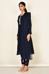 Khwaab By Sanjana Lakhani_Blue Bamber Silk Embroidered Floral Motifs Loop Navy Kurta Set _Online_at_Aza_Fashions
