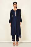 Buy_Khwaab By Sanjana Lakhani_Blue Bamber Silk Embroidered Floral Motifs Loop Navy Kurta Set _Online_at_Aza_Fashions