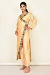 Buy_Khwaab By Sanjana Lakhani_Yellow Satin Silk Embroidered Floral Motifs Scallop Neck Kurta Set _at_Aza_Fashions