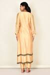 Shop_Khwaab By Sanjana Lakhani_Yellow Satin Silk Embroidered Floral Motifs Scallop Neck Kurta Set _at_Aza_Fashions