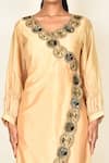 Khwaab By Sanjana Lakhani_Yellow Satin Silk Embroidered Floral Motifs Scallop Neck Kurta Set _at_Aza_Fashions