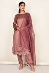 Buy_Khwaab By Sanjana Lakhani_Brown Satin Silk Embroidered Floral Motifs Round Kurta Set _at_Aza_Fashions