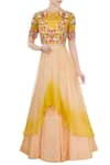 Buy_Priyanka Jain_Yellow Round Embroidered Layered Lehenga Set _at_Aza_Fashions