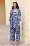 Buy Gulabo Jaipur Blue Cotton Floral Print Kurta And Pant Set Online ...
