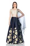 Buy_Salt And Spring_Blue Raw Silk Floral Motifs Round Embroidered Lehenga Set _at_Aza_Fashions