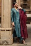 Sagaa by Vanita_Green Kurta And Pant  Tissue Embroidered Aari V Neck Set  _at_Aza_Fashions