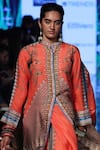 Buy_Rajdeep Ranawat_Peach 100% Silk Notched Tunic And Skirt Set  _Online_at_Aza_Fashions