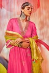 Shop_Rajiramniq_Pink Silk Embroidery Sequin V Neck Anarkali Palazzo Set For Women_at_Aza_Fashions