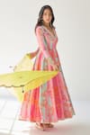 Rajiramniq_Pink Crepe And Organza Print & Embroidery Floral V Neck Anarkali Palazzo Set _Online_at_Aza_Fashions