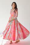 Buy_Rajiramniq_Pink Crepe And Organza Print & Embroidery Floral V Neck Anarkali Palazzo Set _Online_at_Aza_Fashions