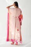 Shop_Rajiramniq_Pink Crepe Floral, Pearl, Sequin And Cutdana, Beads V Neck Print Kaftan _at_Aza_Fashions