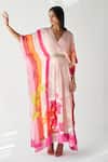 Buy_Rajiramniq_Pink Crepe Floral, Pearl, Sequin And Cutdana, Beads V Neck Print Kaftan _Online_at_Aza_Fashions
