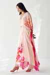Shop_Rajiramniq_Pink Crepe Floral, Pearl, Sequin And Cutdana, Beads V Neck Print Kaftan _Online_at_Aza_Fashions
