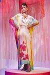Buy_Rajiramniq_White Crepe Floral, Pearl, Sequin And Cutdana, Beads V Neck Print Kaftan _at_Aza_Fashions