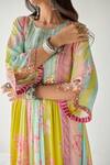 Rajiramniq_Blue Crepe And Organza Print & Embroidery Floral Round Kurta Palazzo Set _at_Aza_Fashions