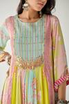 Shop_Rajiramniq_Blue Crepe And Organza Print & Embroidery Floral Round Kurta Palazzo Set _at_Aza_Fashions
