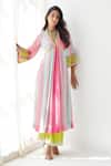 Buy_Rajiramniq_Pink Crepe Print And Embroidery Stripes V Neck A-line Kurta Palazzo Set _Online_at_Aza_Fashions
