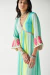 Shop_Rajiramniq_Green Crepe And Organza Print & Embroidery Stripes V Neck A-line Kurta Palazzo Set _Online_at_Aza_Fashions
