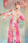 Rajiramniq_Pink Crepe And Organza & Embroidery Floral V Flared Kurta Palazzo Set _Online_at_Aza_Fashions