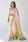 Buy_Rajiramniq_Blue Crepe And Embroidery Floral Saree _at_Aza_Fashions