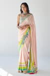 Buy_Rajiramniq_Blue Crepe And Embroidery Floral Saree _Online_at_Aza_Fashions