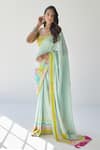 Buy_Rajiramniq_Blue Crepe And Embroidery Floral Saree _at_Aza_Fashions