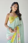 Shop_Rajiramniq_Blue Crepe And Embroidery Floral Saree _at_Aza_Fashions