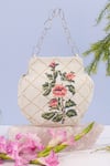 Buy_The Leather Garden_White Embroidery Dandelion Beaded Potli Bag _at_Aza_Fashions