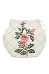 Shop_The Leather Garden_White Embroidery Dandelion Beaded Potli Bag _at_Aza_Fashions